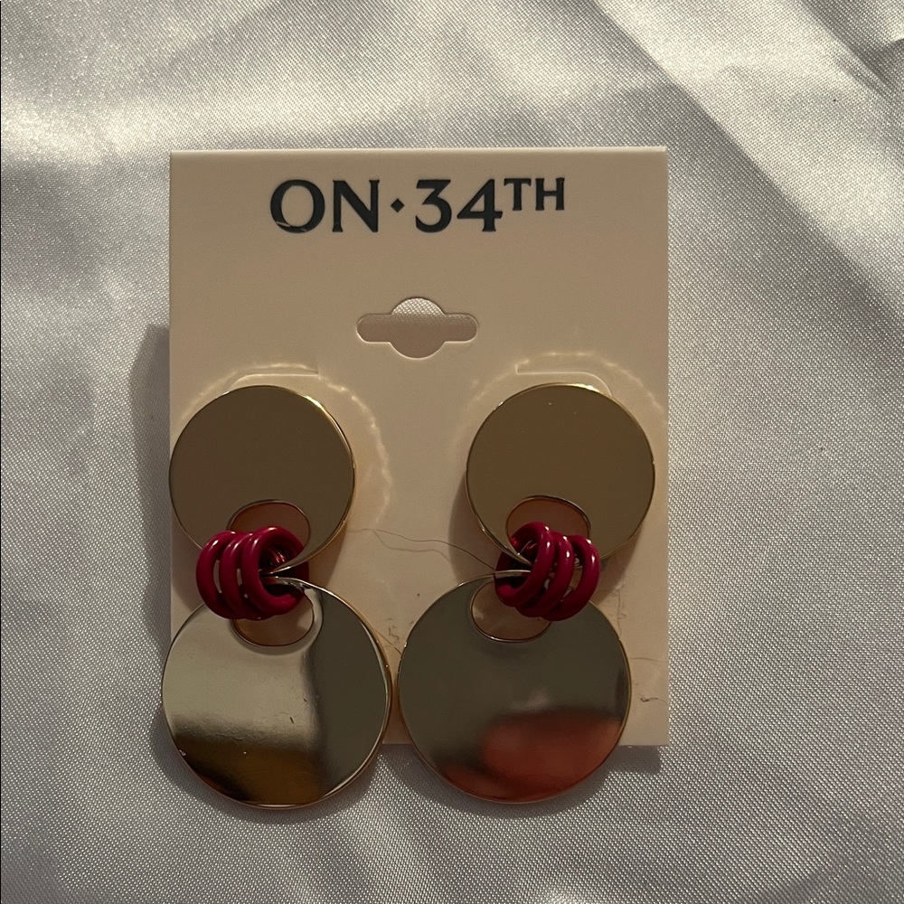 Gold and Pink Dangle Earrings